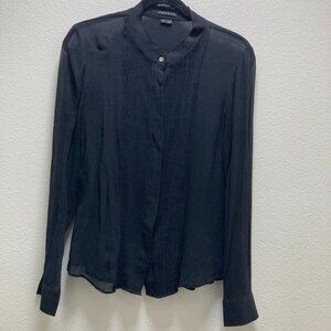 Theory black long sleeves blouse, top 100% silk, front button up